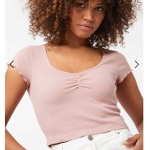 NWT Topshop Coral Pink Lettuce Sleeve Ultra Cropped Top